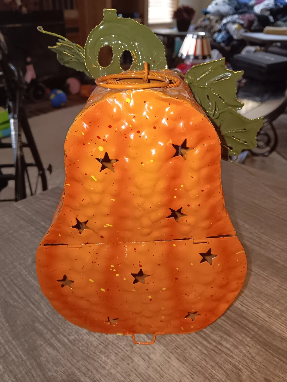 Orange Pumpkin Lantern with Green Leaves and Ghosts